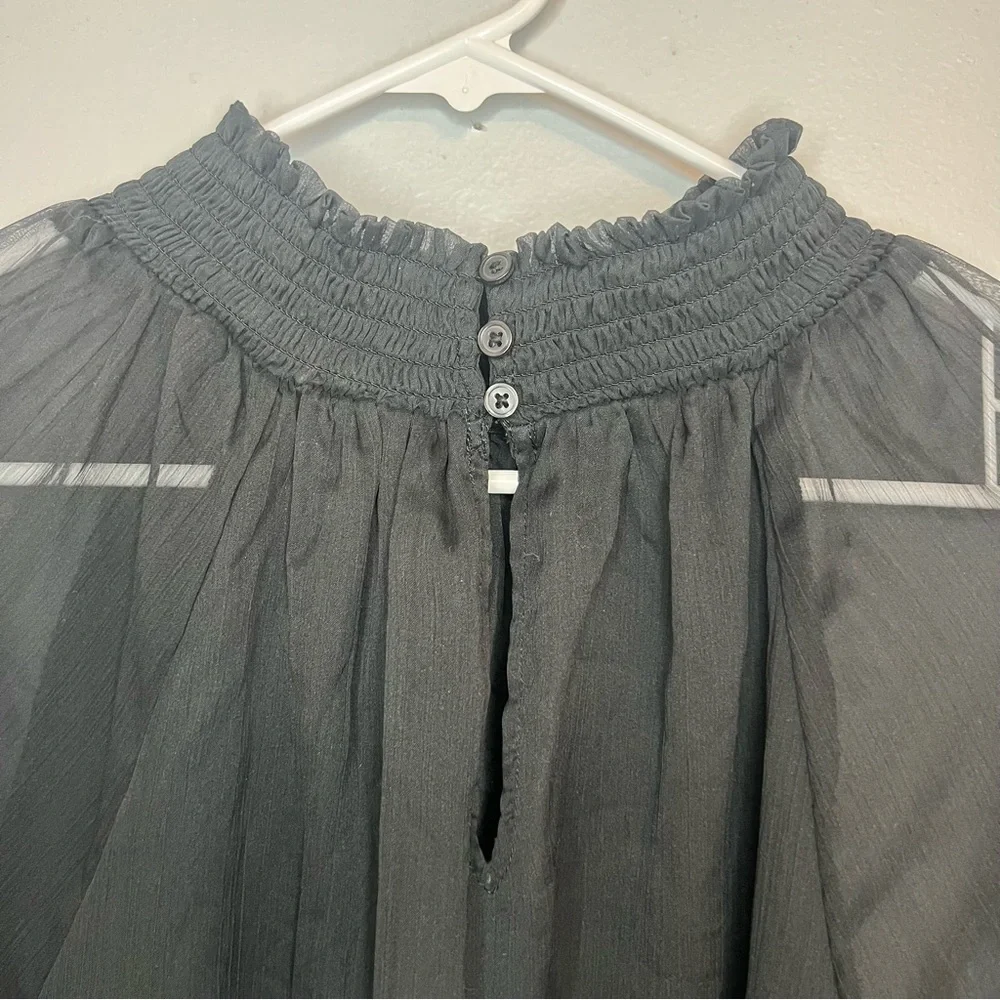 NWT Joie Limited Edition Semi Sheer Black Long Sleeve Smocked Top Womens Sz XL